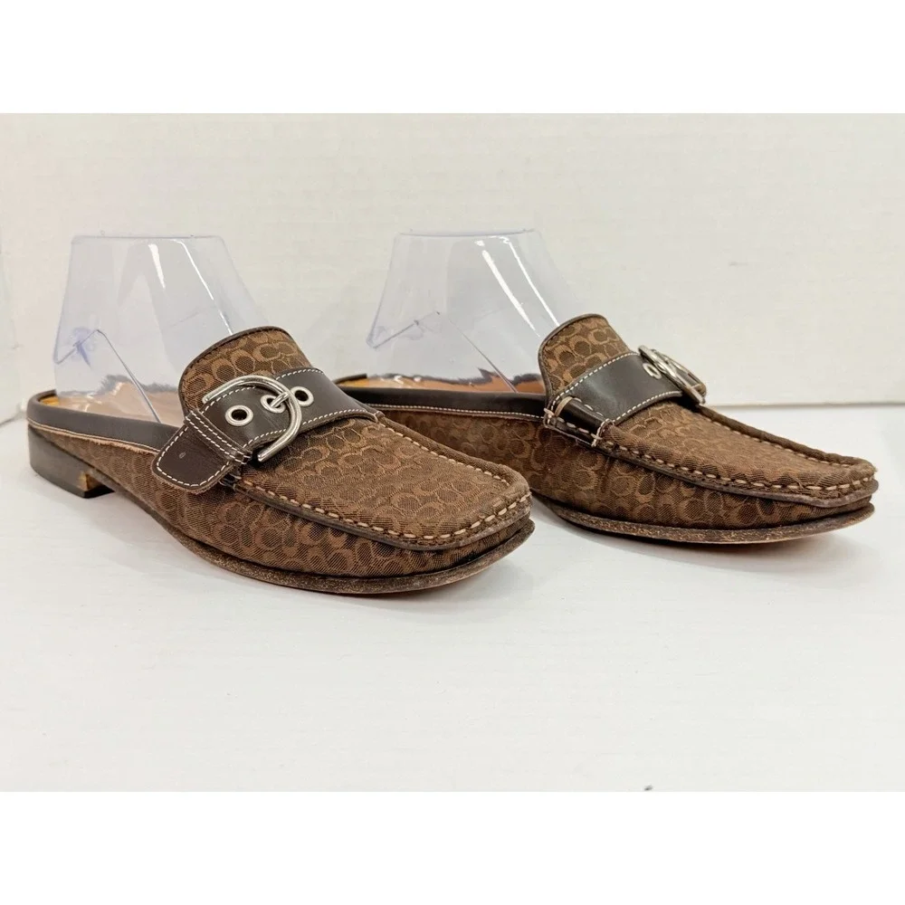 Coach Erika P328 Signature Canvas Mule Loafers Brown Women's 7.5B‎ Italy